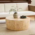 35' Rustic Drum Coffee Table for Living Room Round Center Table Modern Drum-Shape Wooden Cocktail Table for Home Office, Fully Assembled - Burl Wood Veneer Natural Color