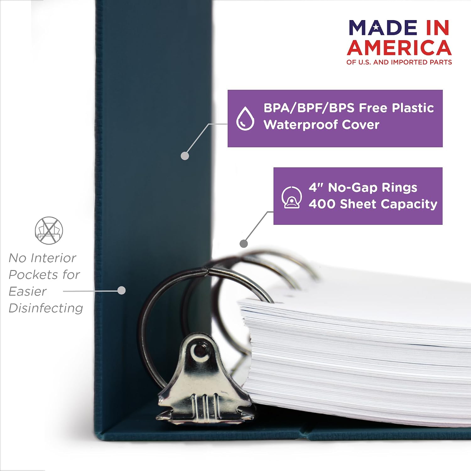 Carstens 3-Inch Heavy Duty Round Ring Binder for Medication Administration Records – Top Opening, Navy Blue, Case of 12, Durable Plastic, No Pockets, Holds 400 Letter Sheets, Made in USA (1796-3RCS)