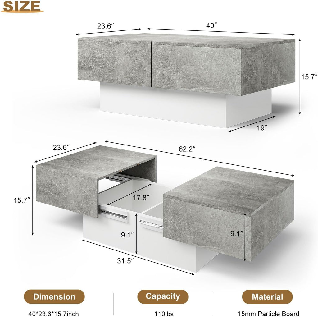 HedoAjim Coffee Table with Large Storage for Living Room Farmhouse Center Table Mesas De Centro para Salas Modernas Nesting Coffee Tables Modern Coffee Table for Reception Room, Grey