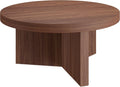 Henn&Hart 32' Fluted Round Low-Profile Coffee Table with Ribbed Pedestal Base Living Room, Family Room, Office, or Apartment, Medium Walnut