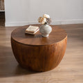 31.5'' Round Wood Coffee Table with Storage for Living Room, Modern Vintage Farmhouse Bucket Shaped Drum Coffee Table for Living Room Apartment Bedroom (Brown, ø31.5'' x 17.7'')