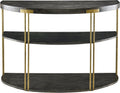 Biaco Black Modern Console Table for Entryway, 3-Tier Half Moon Industrial Wall Table, Hallway Half Circle Accent Wood Entry Table, Vintage Retro Design, Birch Veneer Textured Top & Gold Metal Legs