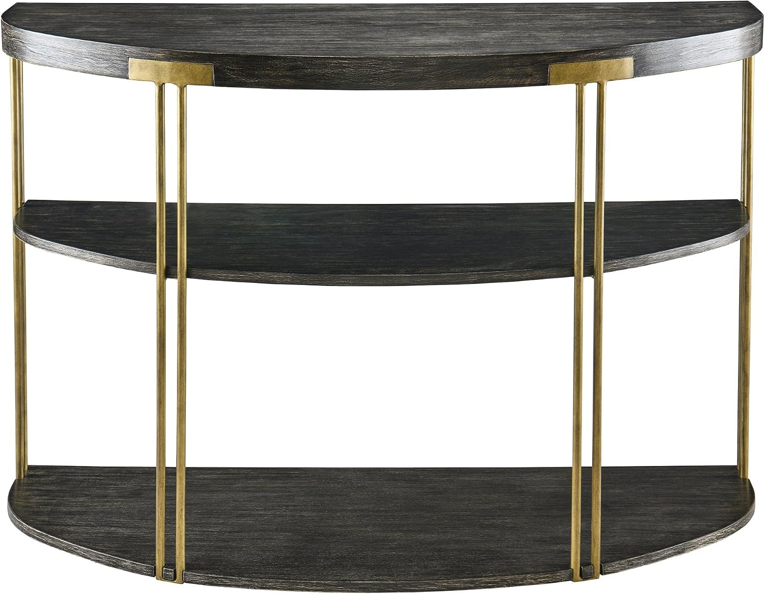 Biaco Black Modern Console Table for Entryway, 3-Tier Half Moon Industrial Wall Table, Hallway Half Circle Accent Wood Entry Table, Vintage Retro Design, Birch Veneer Textured Top & Gold Metal Legs