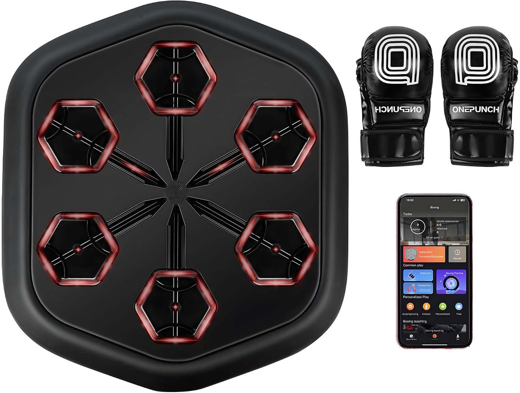 ONEPUNCH Music Boxing Machine Wall Mounted, Smart Boxing Music Machine with LED, Punching Game Machine with Phone Holder & Boxing Gloves for Stress Release