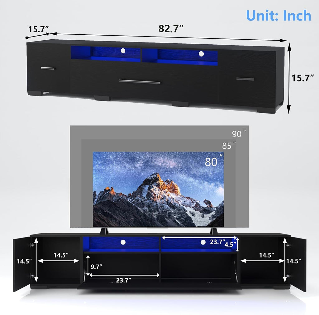 BAMACAR Black TV Stand For 90 Inch TV, Long Entertainment Center For 80 85 85+ 90 Inch TV Stand With Storage, Black TV Console 90 86 85+ 85 80 Inch TV Stands For Living Room, TV Stand 90 Inch TV Table