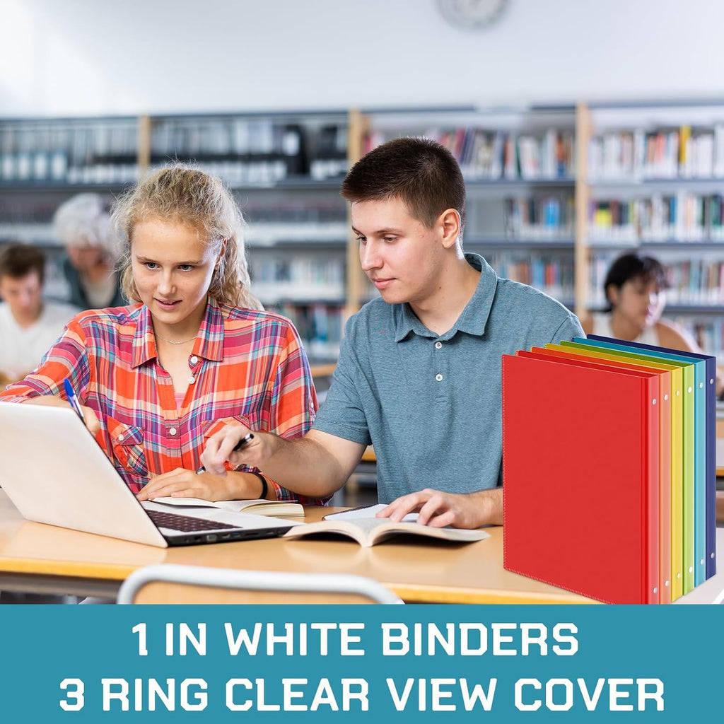 Fulmoon 48 Pack 3 Ring Plastic Binders 1 Inch Bulk with 2 Pockets, Flexible Binder Loose Leaf Hardcover, Fit 12' x 10' US Letter Size Paper, for School Office Home, 6 Colors(Vibrant)