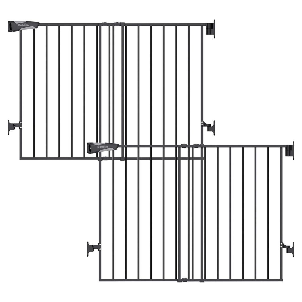Babelio Baby Gate for Stairs, Kitchen & Doorways, No Bottom Bar| Easy Installation| One-Handed Operation| Auto-Close| Hardware Mount (Drill Needed) Safety Dog Gate (Black - 2 Pcs, 26-43' W, 28' H)