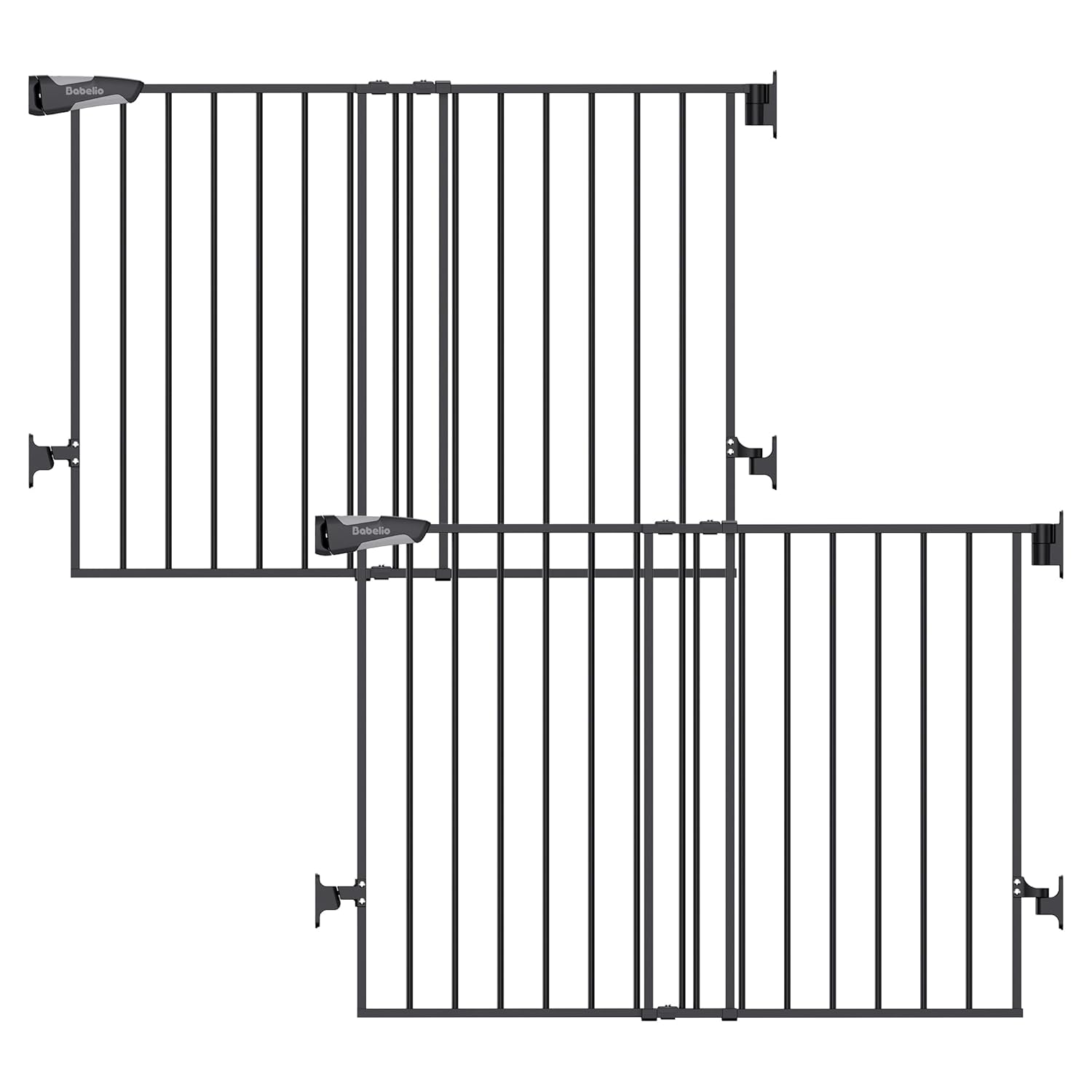 Babelio Baby Gate for Stairs, Kitchen & Doorways, No Bottom Bar| Easy Installation| One-Handed Operation| Auto-Close| Hardware Mount (Drill Needed) Safety Dog Gate (Black - 2 Pcs, 26-43' W, 28' H)