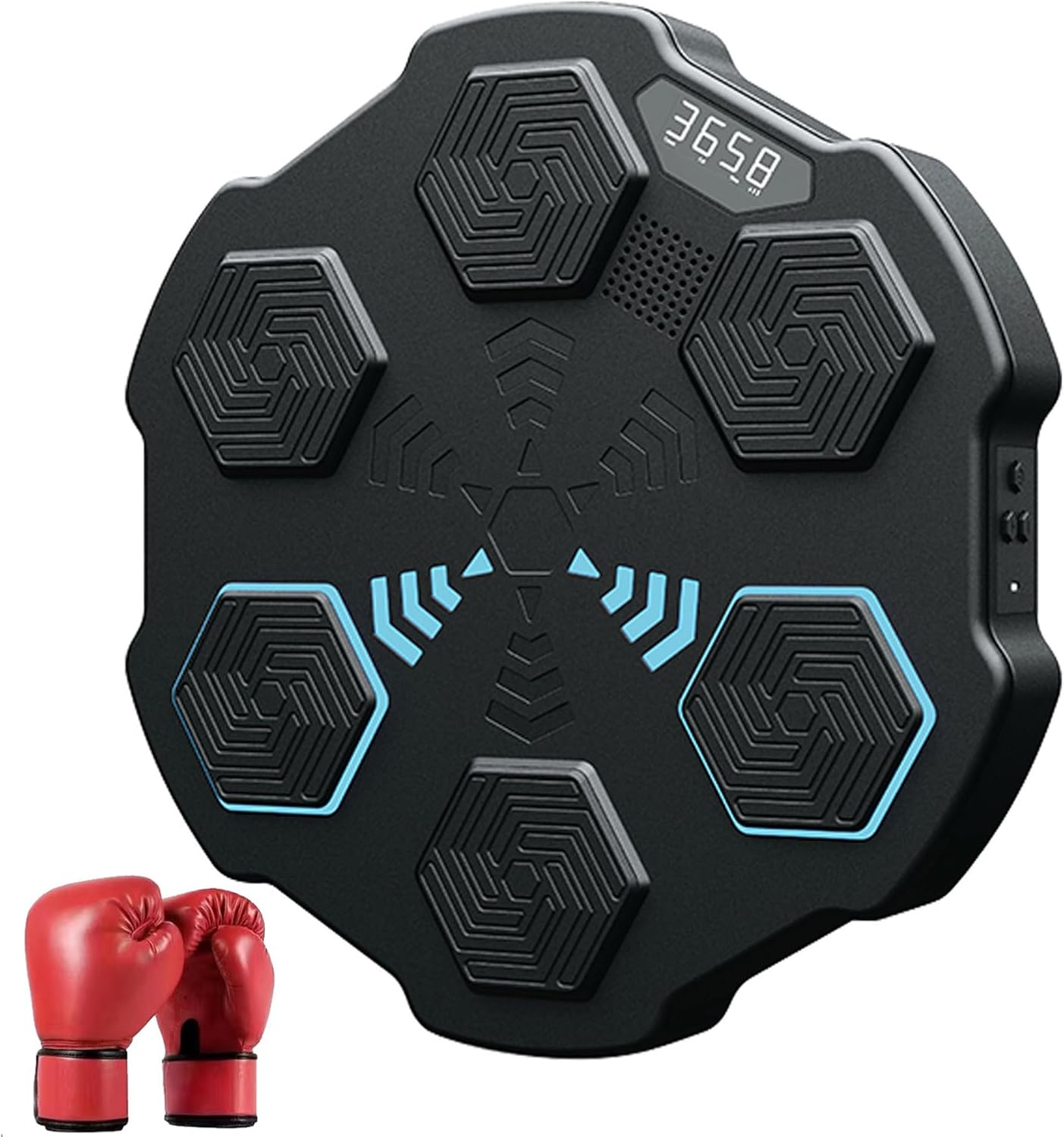 Music Boxing Machine,Interactive Boxing Target with LED Display and Gloves,Wall Mounted Punching Pad with Adjustable Height for Home,Black,Red Gloves