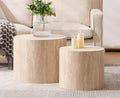 EALSON Nesting Coffee Tables Set of 2 Farmhouse Small Round End Tables Modern Circle Side Table Drum Table for Living Room/Small Spaces/Bedroom/Balcony, No Assembly, Travertine