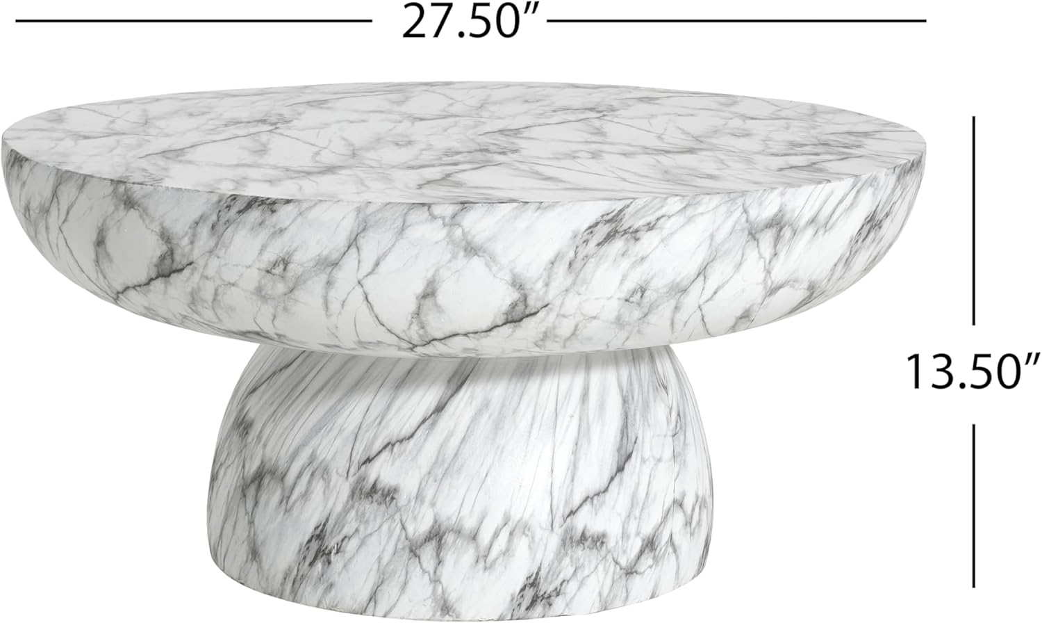 Christopher Knight Home Patsy Modern Lightweight Concrete Coffee Table, Indoor and Outdoor Round Top Accent Table, MGO Sofa End Table with Pedestal Base, No Assembly Needed, White Marble Finish