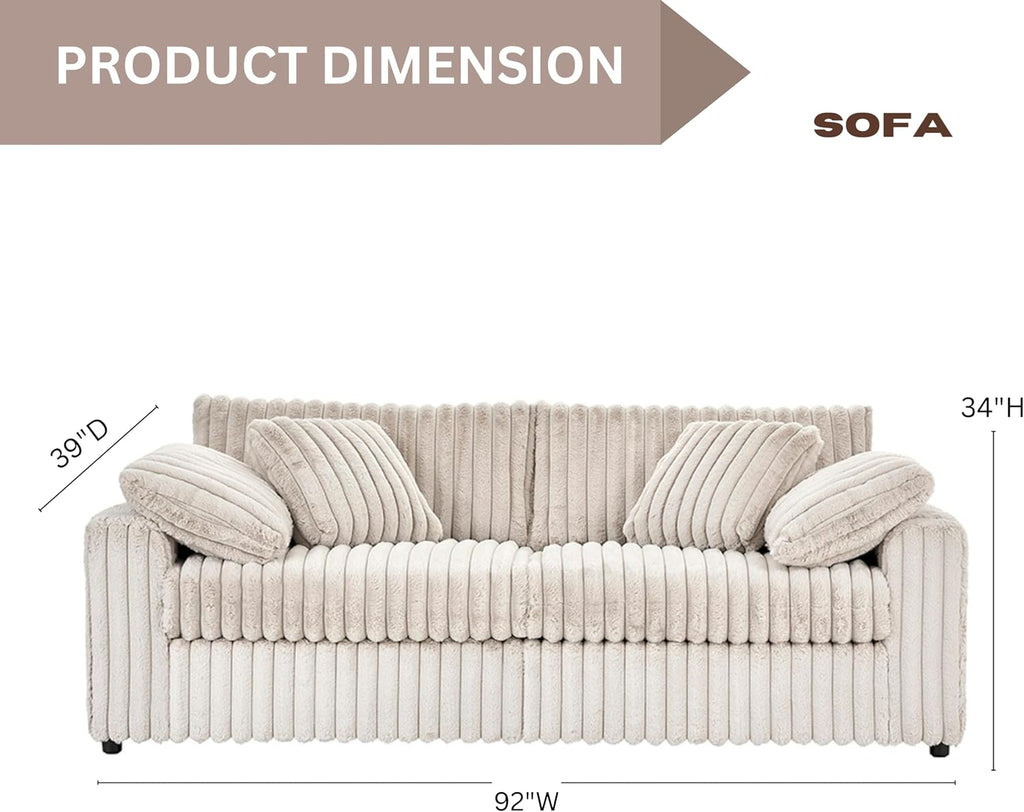 Roundhill Furniture Belvoir 3-Piece Living Room Set, Sofa Cuddle Chaise and Ottoman, Beige Champagne