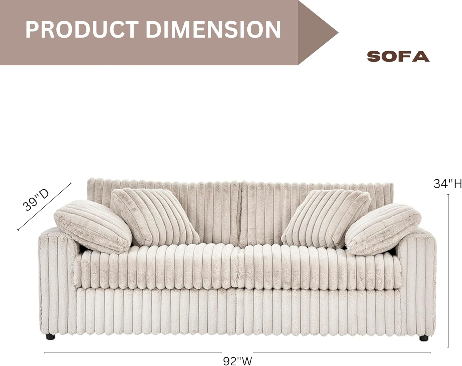 Roundhill Furniture Belvoir 3-Piece Living Room Set, Sofa Cuddle Chaise and Ottoman, Beige Champagne