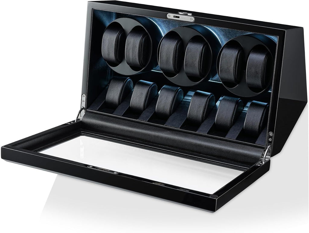 TIMECUBE Watch Winder with 6 Storage Slots, LED Light and Automatic Motor-Stop Option