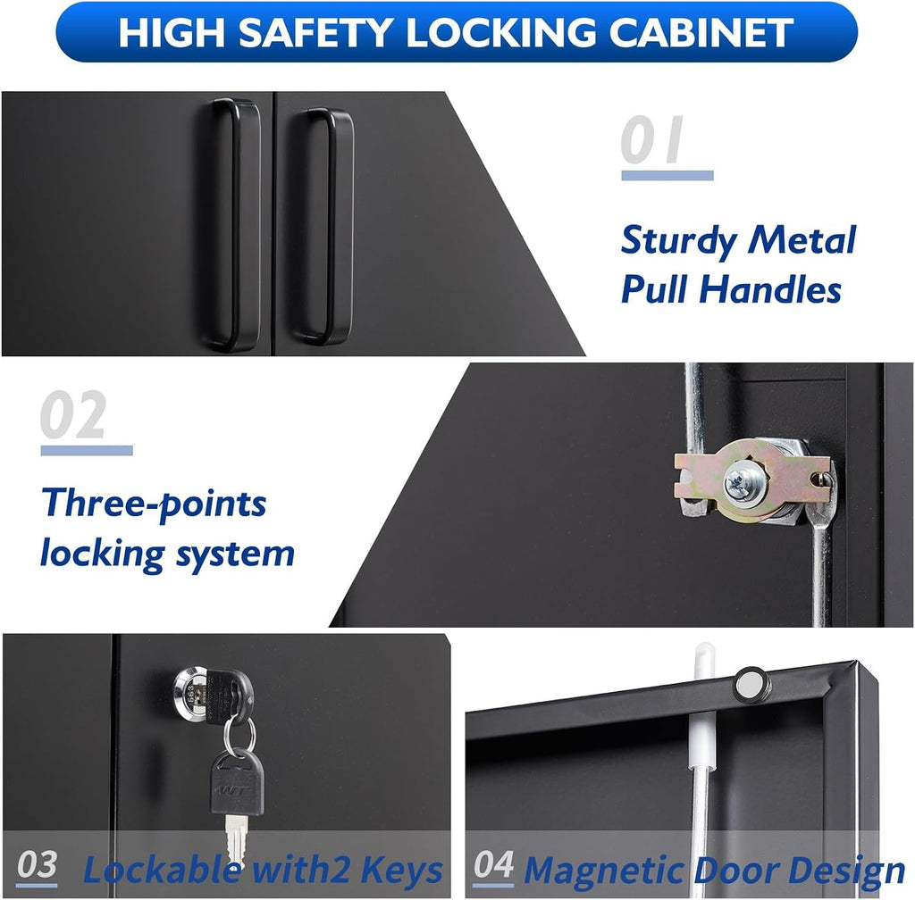 36' H Metal Garage Cabinet, 2 Doors Storage Cabinets, Steel Utility Tool Caninet, Short Locking Caninets with Adjustable Shelves, Black Lockable File Cabnet Cupboard for Home/Office/School/Shop