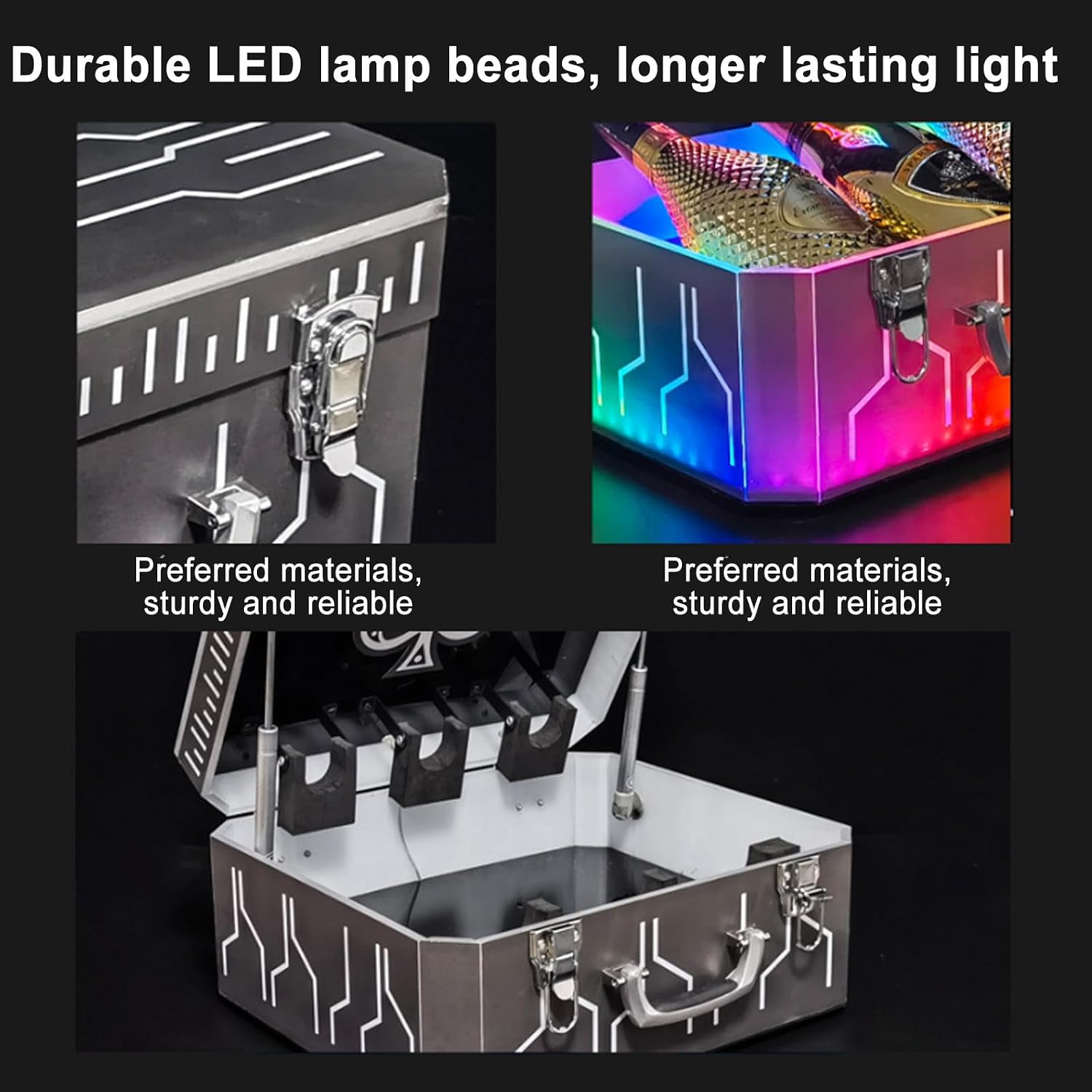 Lighted Home Wine Bottle Box, Ace Of Spades 3Pcs Bottle Container Wine Box, Champagne Vip Bottle Presenter, Light Up Party Decorations Display Lights,A