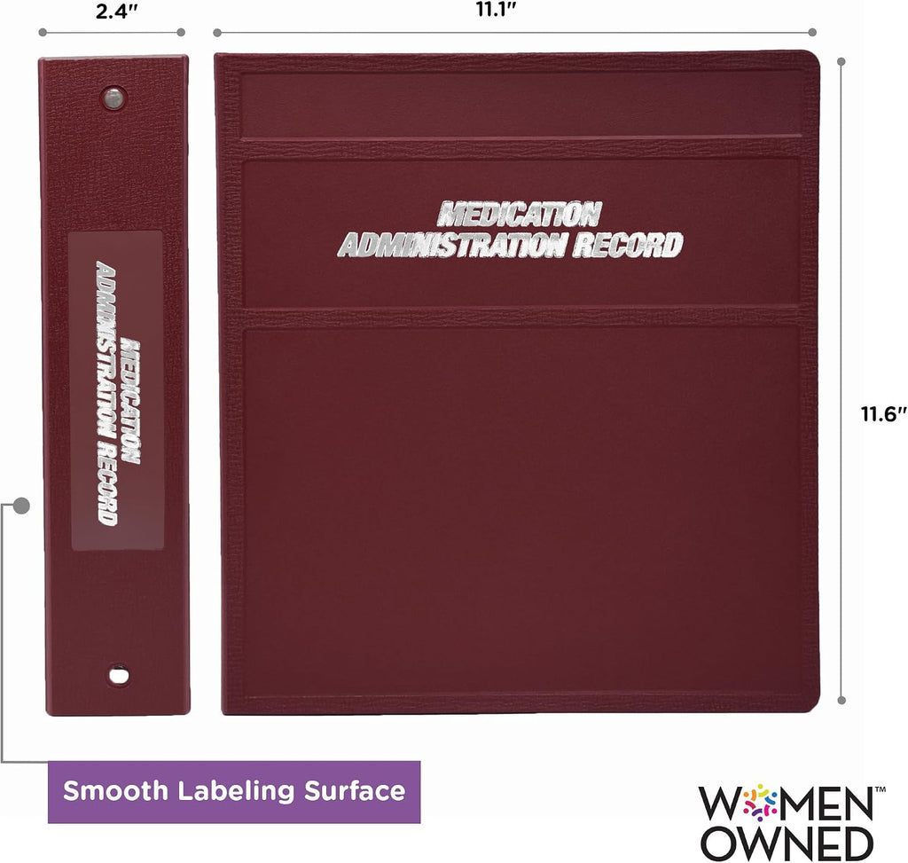 Carstens 2-Inch Heavy Duty Round Ring Binder for Medication Administration Records – Side Opening, Wine, Case of 16, Durable Plastic, No Pockets, Holds 300 Letter Sheets, Made in USA (1805-3RCS)