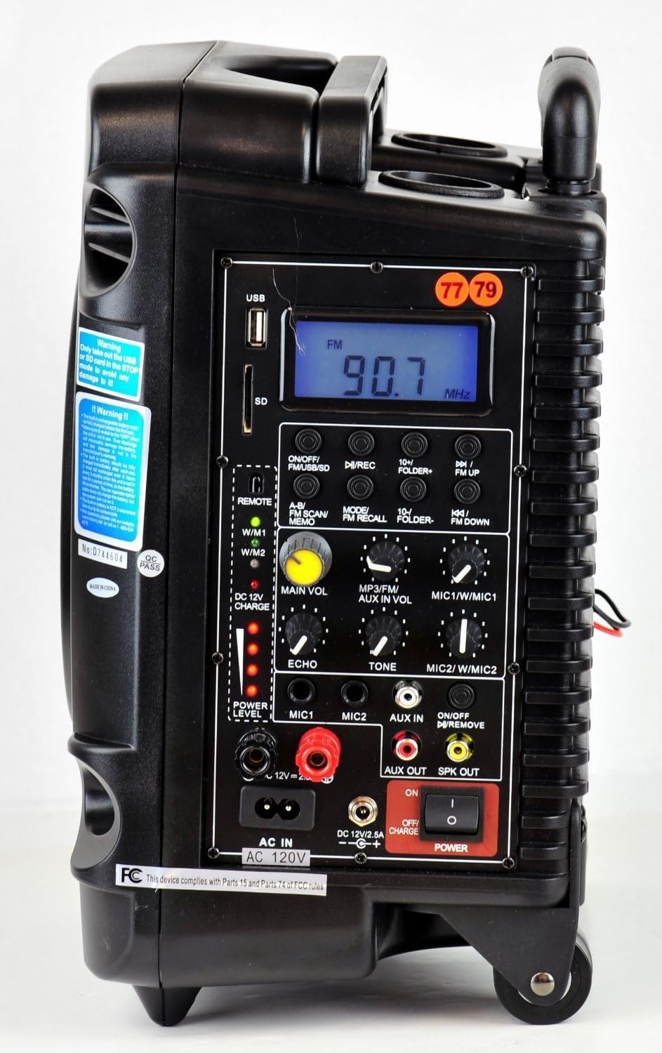 Hisonic HS700 True RMS 35 Watts Rechargeable & Portable PA System with Built-in VHF Wireless Microphones, Bluetooth Connected with Cellphone,Pad,Music Player/Recorder & FM Radio, Color Black