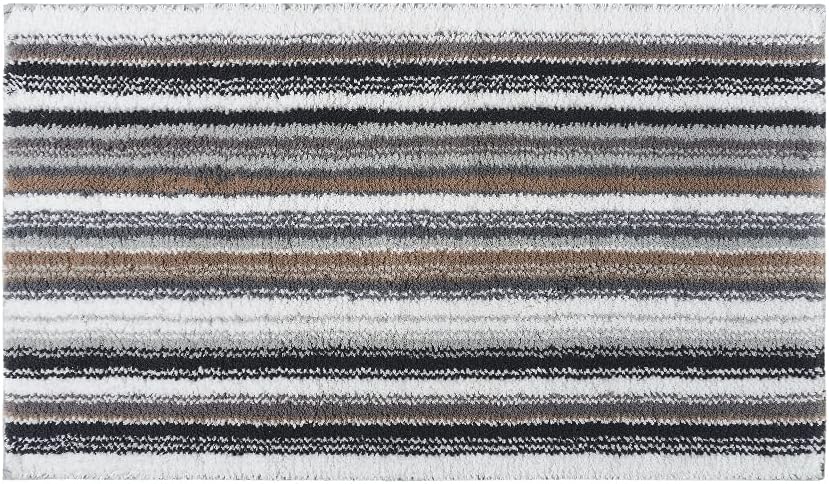 Graccioza Venice Bathroom Rug 24' x 39' - Elegant Striped Design Combed Cotton - 600 GSM, Machine Washable, Durable and Super Water Absorbent Luxuriously Soft Bath Rug - Grey
