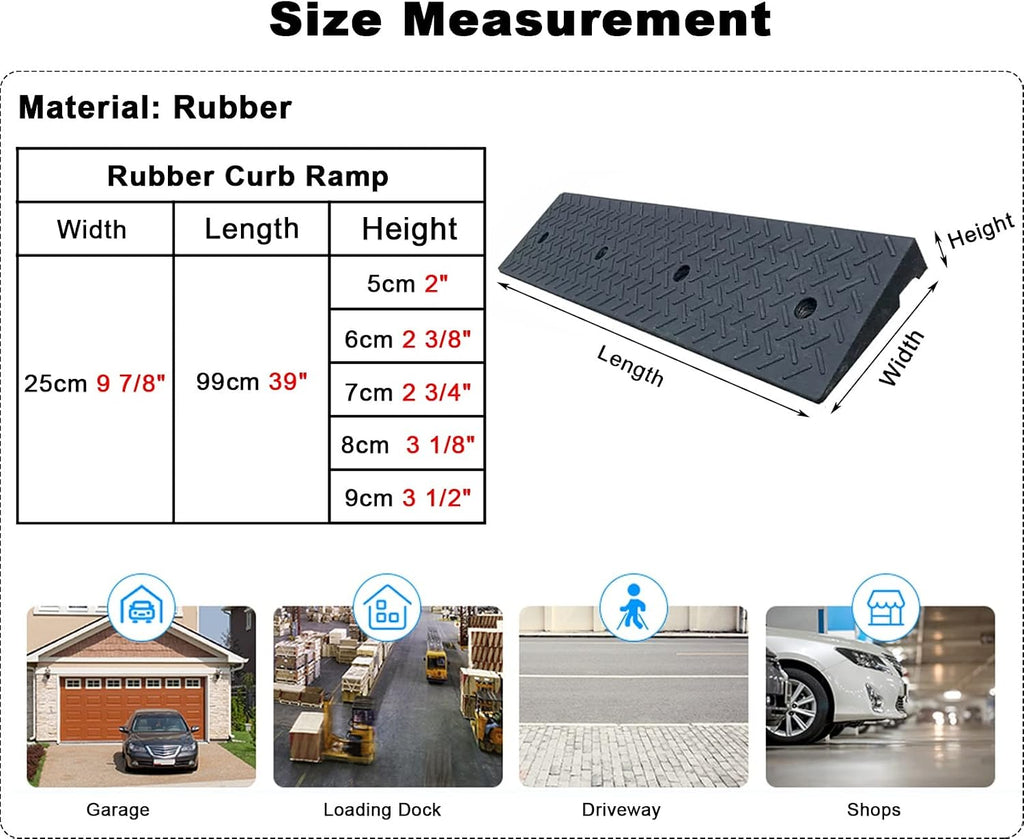 Heavy-Duty Driveway Ramp, 2'/2.3'/2.7'/3'/3.5' Rise Height Sidewalk Threshold/Kerb Ramps Kit, Car Garage Bathroom Stable Walker Ramp(6cm(2 3/8'))