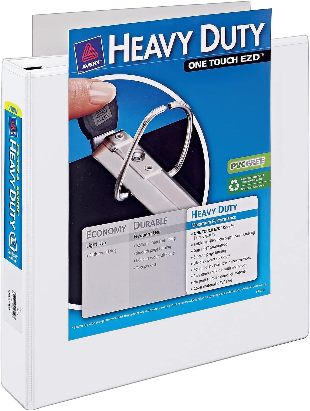 Avery Heavy-Duty View 3 Ring Binder, Extra Wide, 1.5' EZD Rings, 1 White Binder (01319) (Pack of 12)