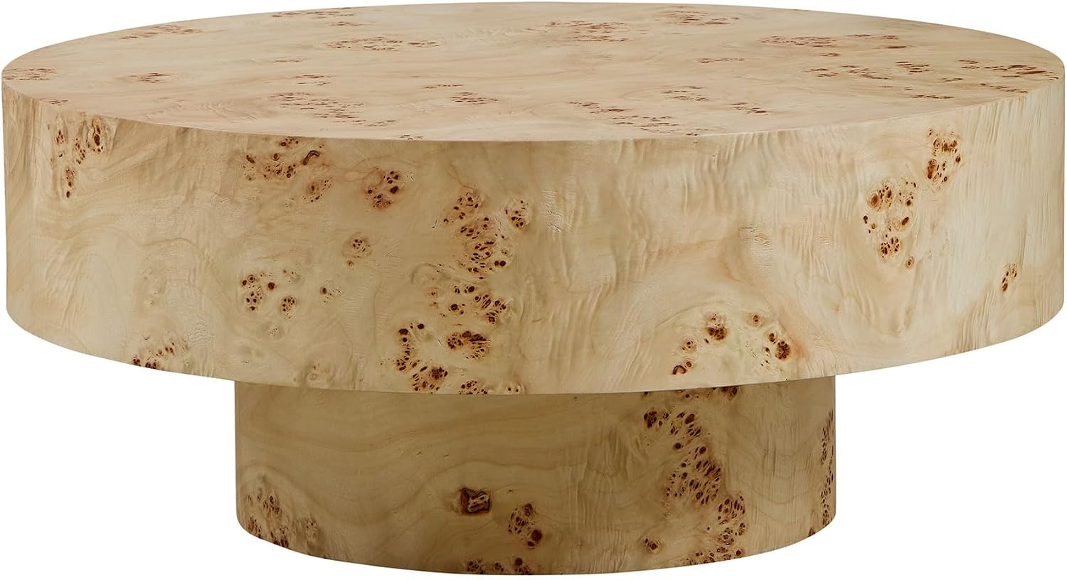 31.49'' Round Coffee Table Modern Wood Coffee Table for Living Room, Contemporary Circle Fluted Drum Pedestal Style, Burl Wood Veneer, Easy Assembly, Natural (ø31.49'' x 13.77'')