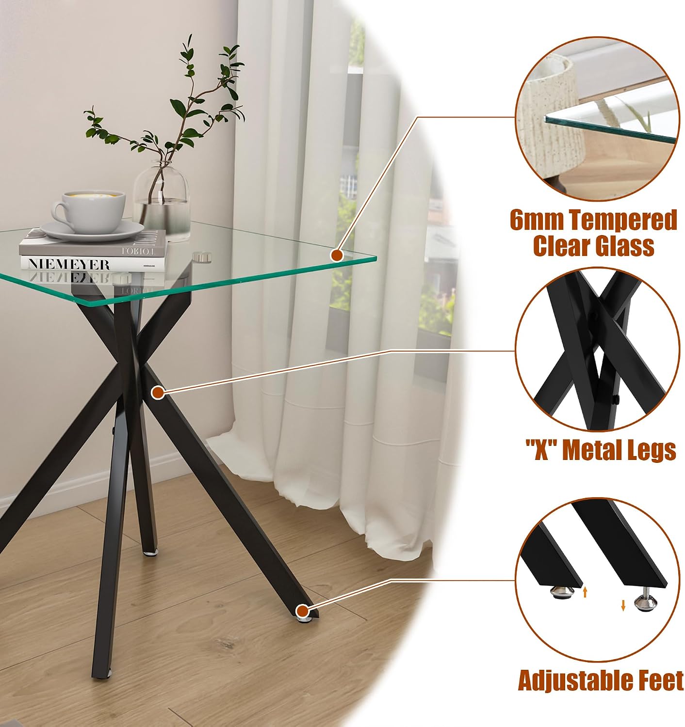 IANIYA Living Room Set - Glass Coffee Table and 2 End Tables with Modern Design Set of 3 (Large Coffee Table + End Table x2, Black)