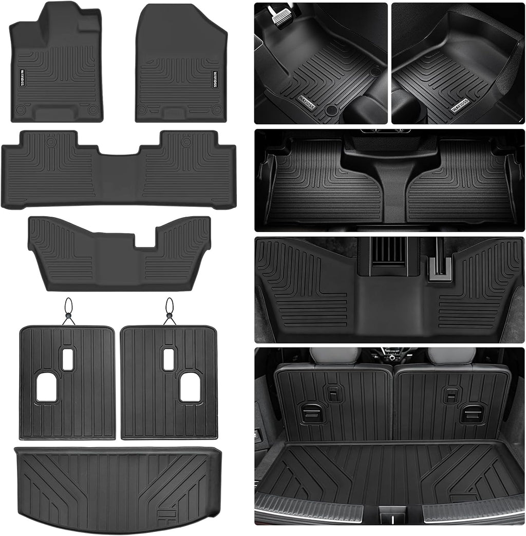 Floor Mats for Acura MDX 2014-2020 (only for 7 Seat, No Hybrid Models) with Trunk Mat & Backrest Mat TPE All Weather Protection 3 Rows Floor Liner & Cargo Liners Accessories