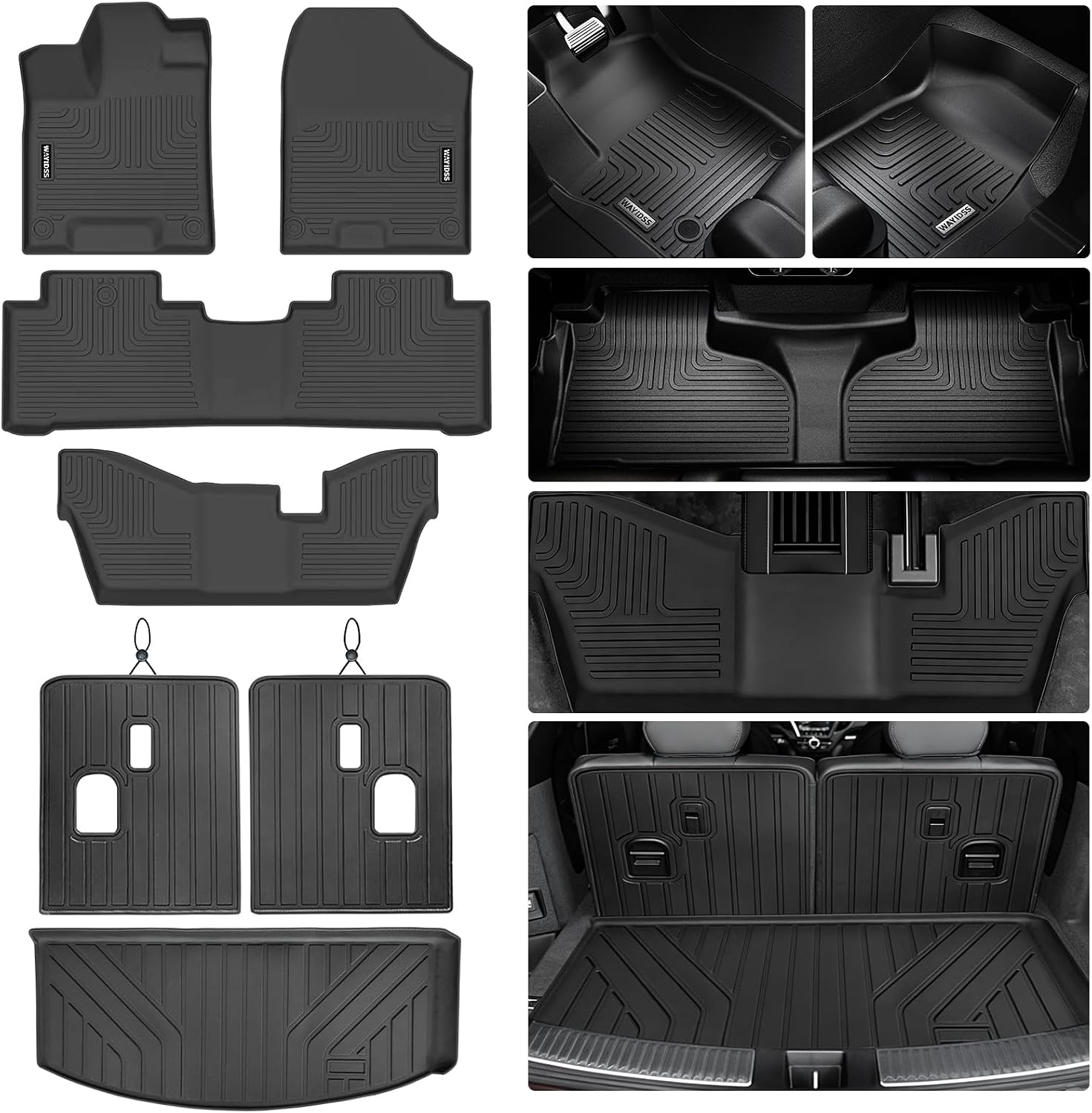 Floor Mats for Acura MDX 2014-2020 (only for 7 Seat, No Hybrid Models) with Trunk Mat & Backrest Mat TPE All Weather Protection 3 Rows Floor Liner & Cargo Liners Accessories
