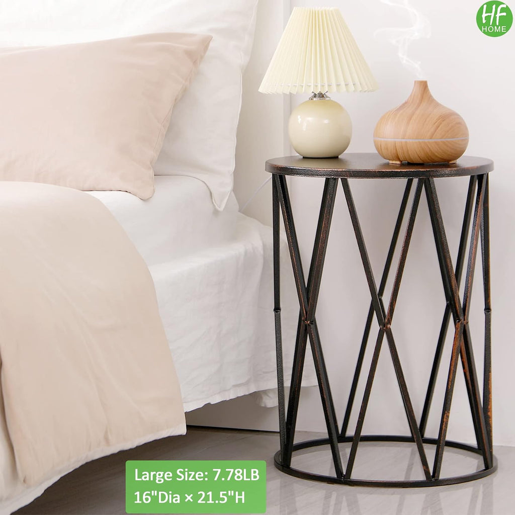 HFHOME Multifunctional Nesting Round Metal Coffee End Tables, Set of 3 Modern Nightstands Decor Side Tables Plant Stand for Home Office Indoor Garden Outdoor-Bronze