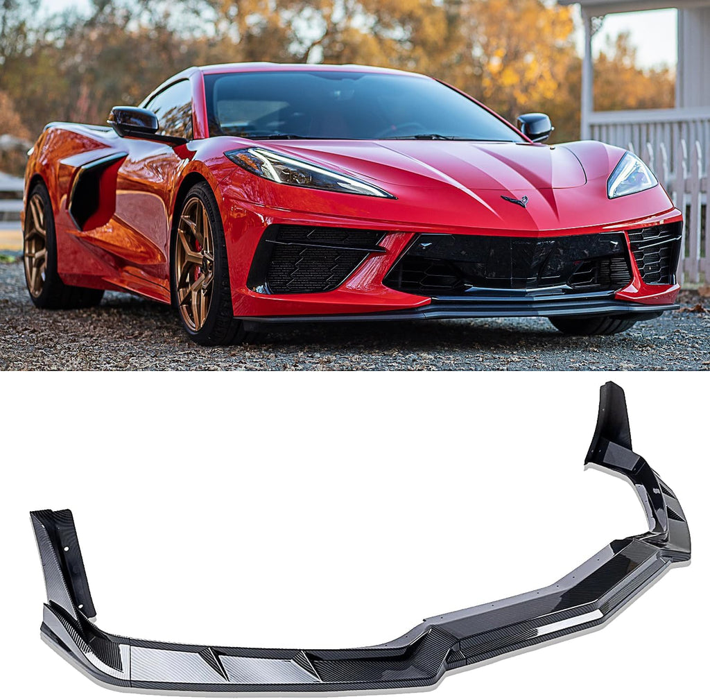 Front Bumper Lip Splitter Spoiler Compatible with Chevy Corvette C8 2020-2025, Corvette C8 Stingray Z51 Front Splitter Air Dams Chin Spoiler Auto Parts Replacement Accessory (Carbon Fiber)