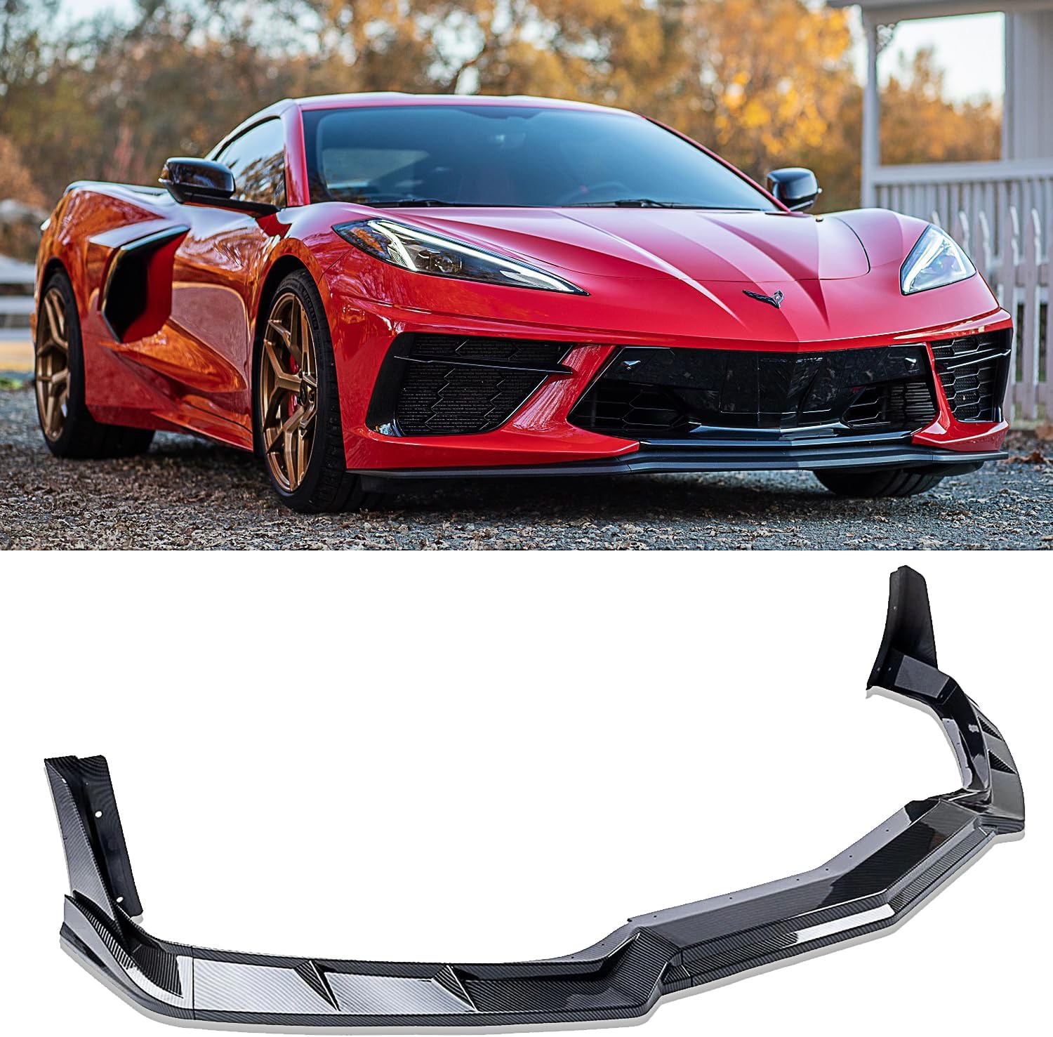 Front Bumper Lip Splitter Spoiler Compatible with Chevy Corvette C8 2020-2025, Corvette C8 Stingray Z51 Front Splitter Air Dams Chin Spoiler Auto Parts Replacement Accessory (Carbon Fiber)