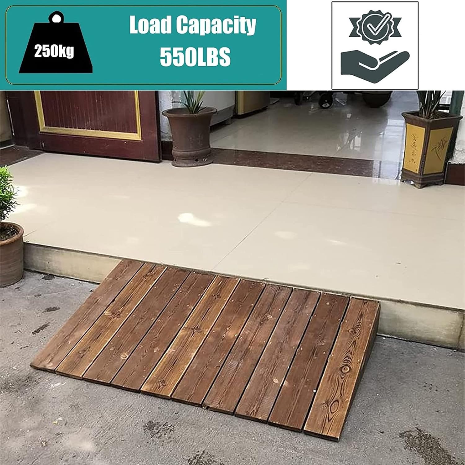 GUNEL 4inch/7inch/8inch/10inch Rise Threshold Ramp for Doorways, Portable Wooden Curb Transition Ramps for Curb/Driveway/Garage Door/Stair/Sheds, Non Slip Surface (Size : 90x80x25cm)