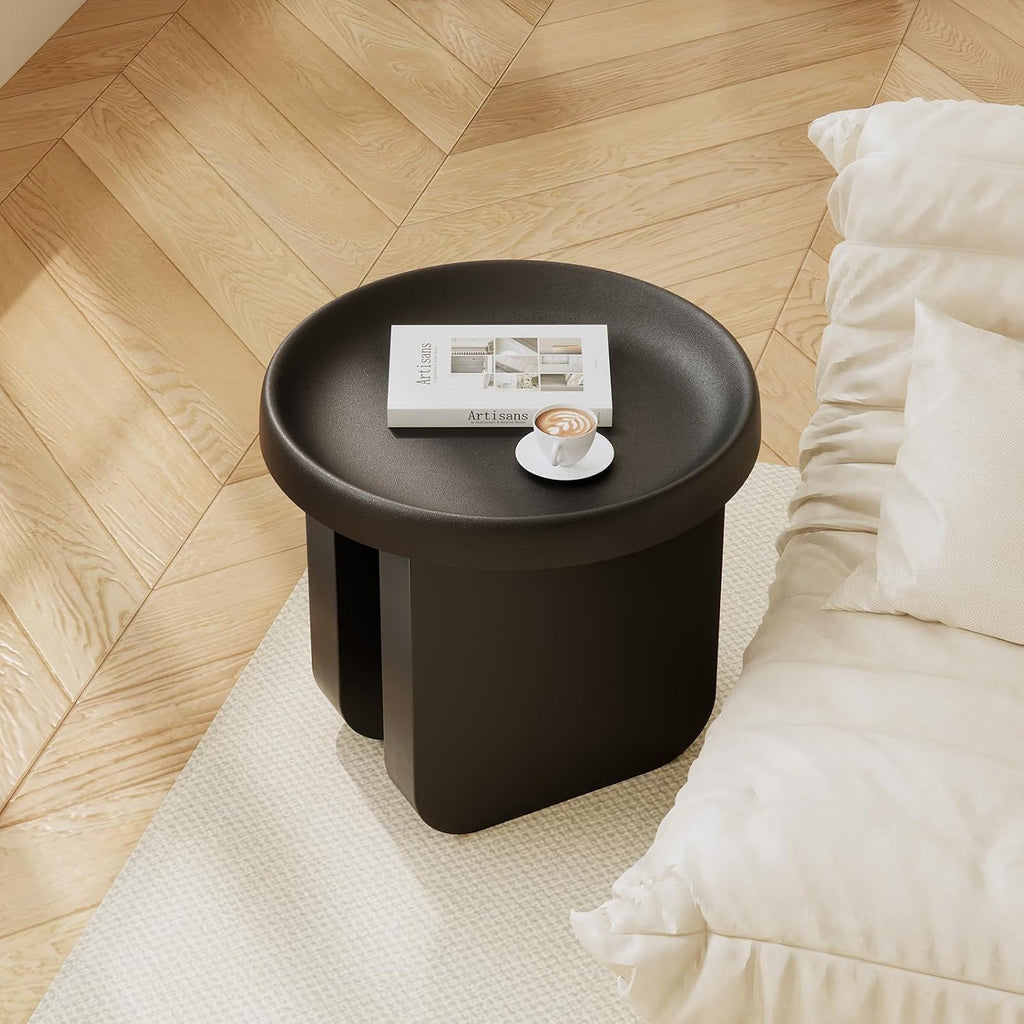 Round Side Table, Modern end Table,Small Metal Coffee Table,Unique Circle Accent Table for Living Room,Bedroom (Black, Small Circle：19.3 x 19.7（in）)