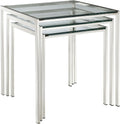 Modway Nimble Glass and Stainless Steel 3-Piece Side Nesting Table Set In Silver