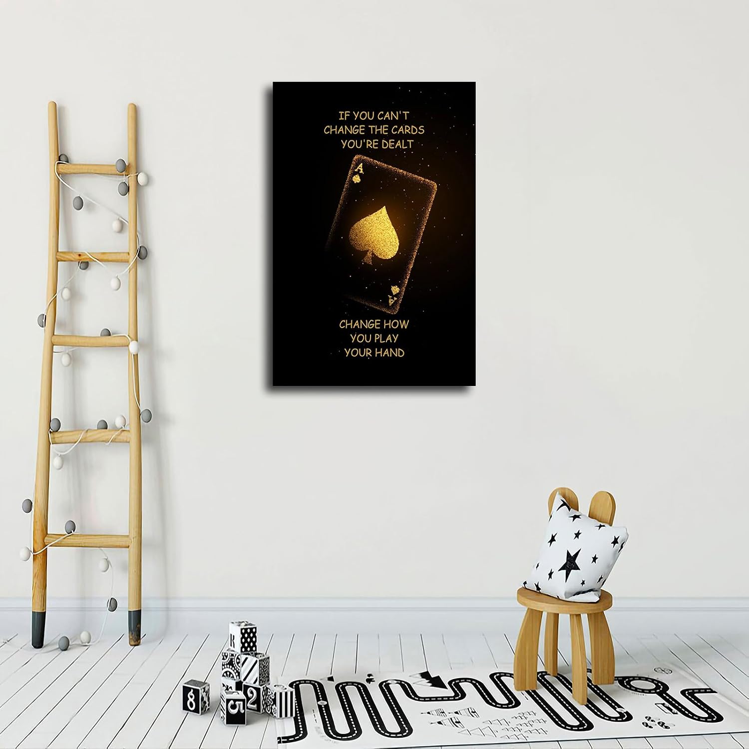 Wall Art Canvas Prints- Poker Inspirational Ace of Spades Game Motivational Quotes Posters Room Aesthetics-Best decoration for kitchen living room bedroom office gym etc (24x36inch-Framed)