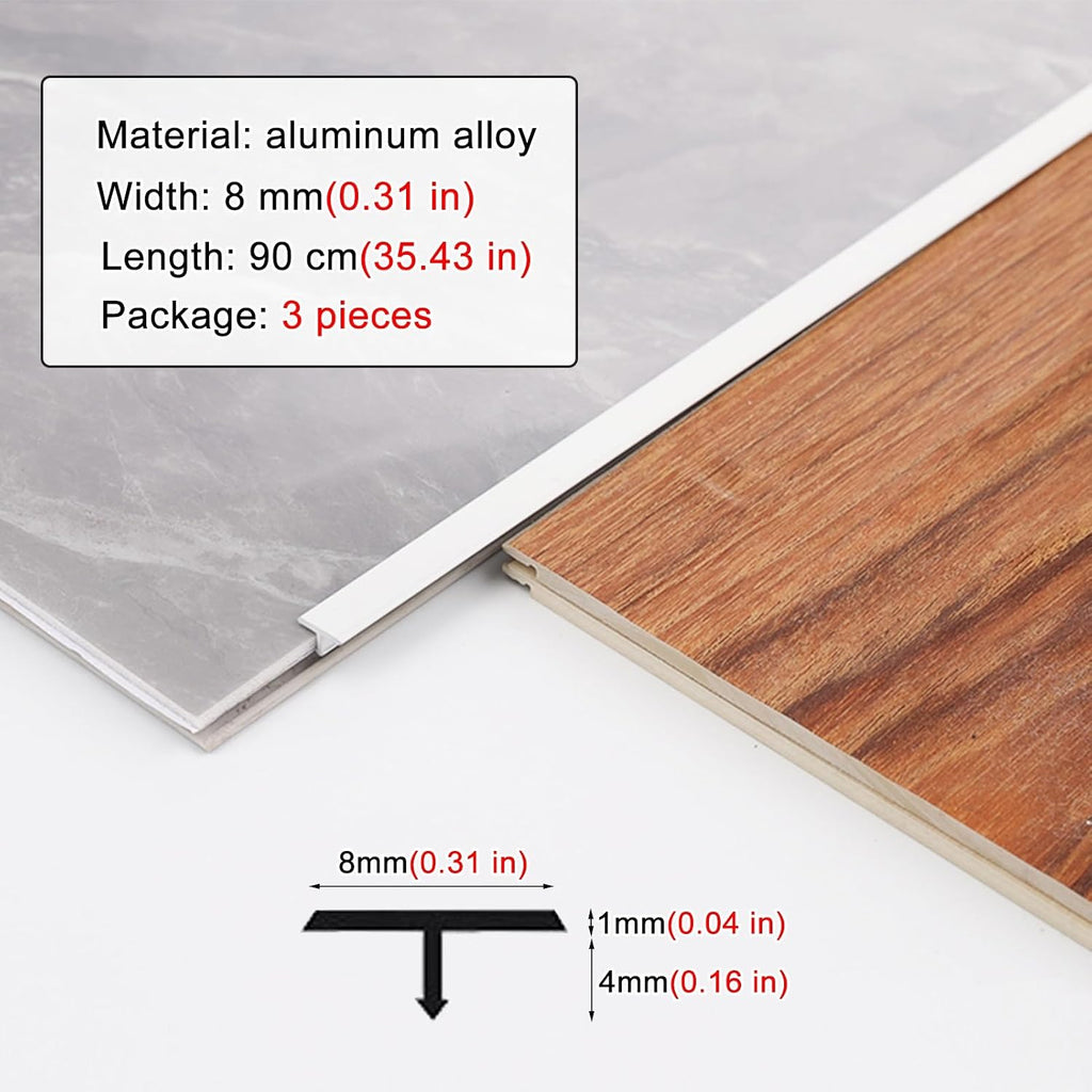 Floor Transition Strip 3pcs, T Molding Aluminum Alloy Threshold, Doorway Edge Trim Seam Cover, Decorative Wall Strip for Wood to Tile