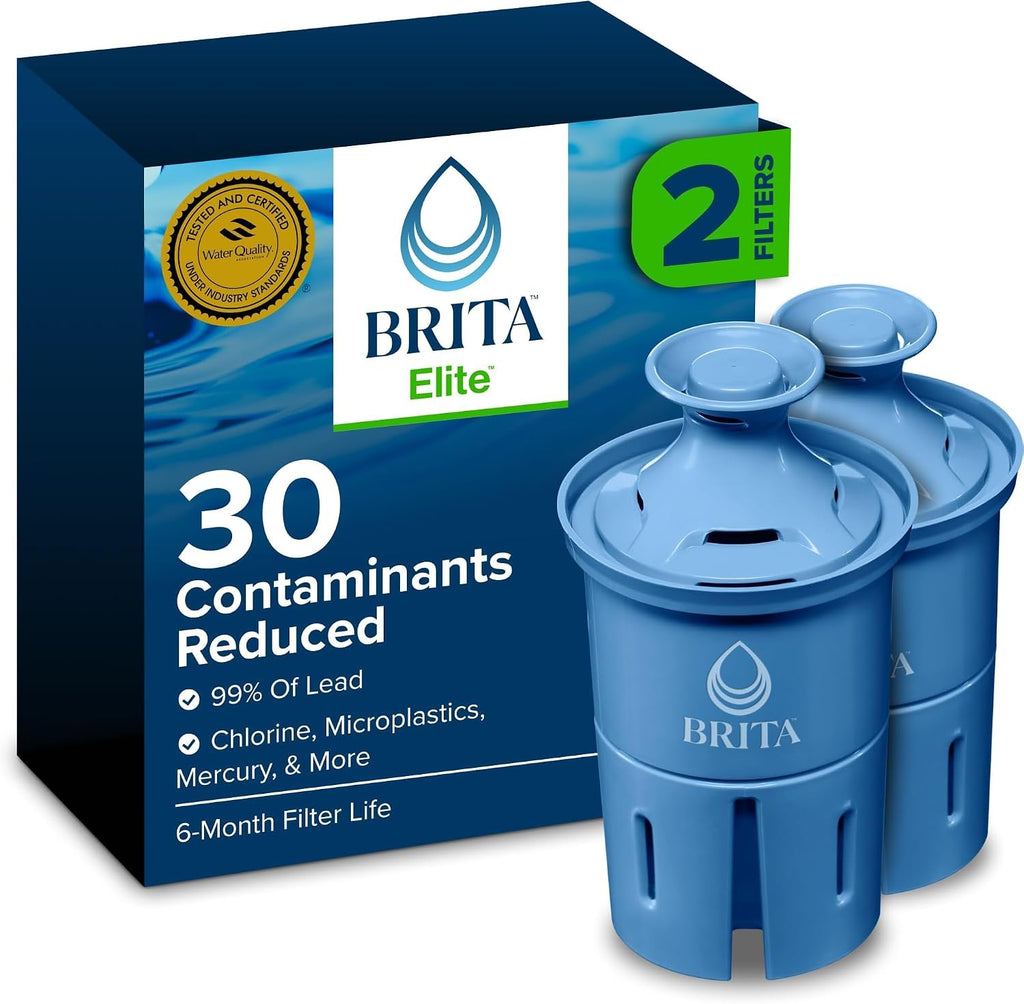 Brita Filter Replacements for Water Pitchers and Dispensers, Elite, NSF Certified to Remove 99% of Lead, 2 Count, Blue (Pack of 8)