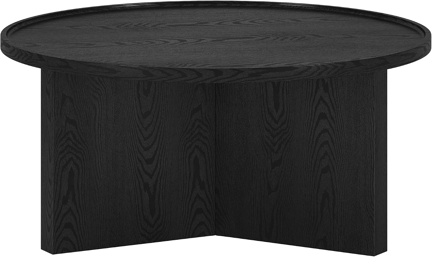 Henn&Hart 32' Round Wood Pedestal Low-Profile Coffee Table for Living Room, Family Room, Office or Apartment, Natural Black