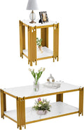 Elegant Marble Coffee Table Set of 2 White Faux Marble Coffee Table End Table Set with Gold Metal Frame 2 Piece Living Room Table Set with 1 Rectangle Coffee Table & 1 Square Side Table