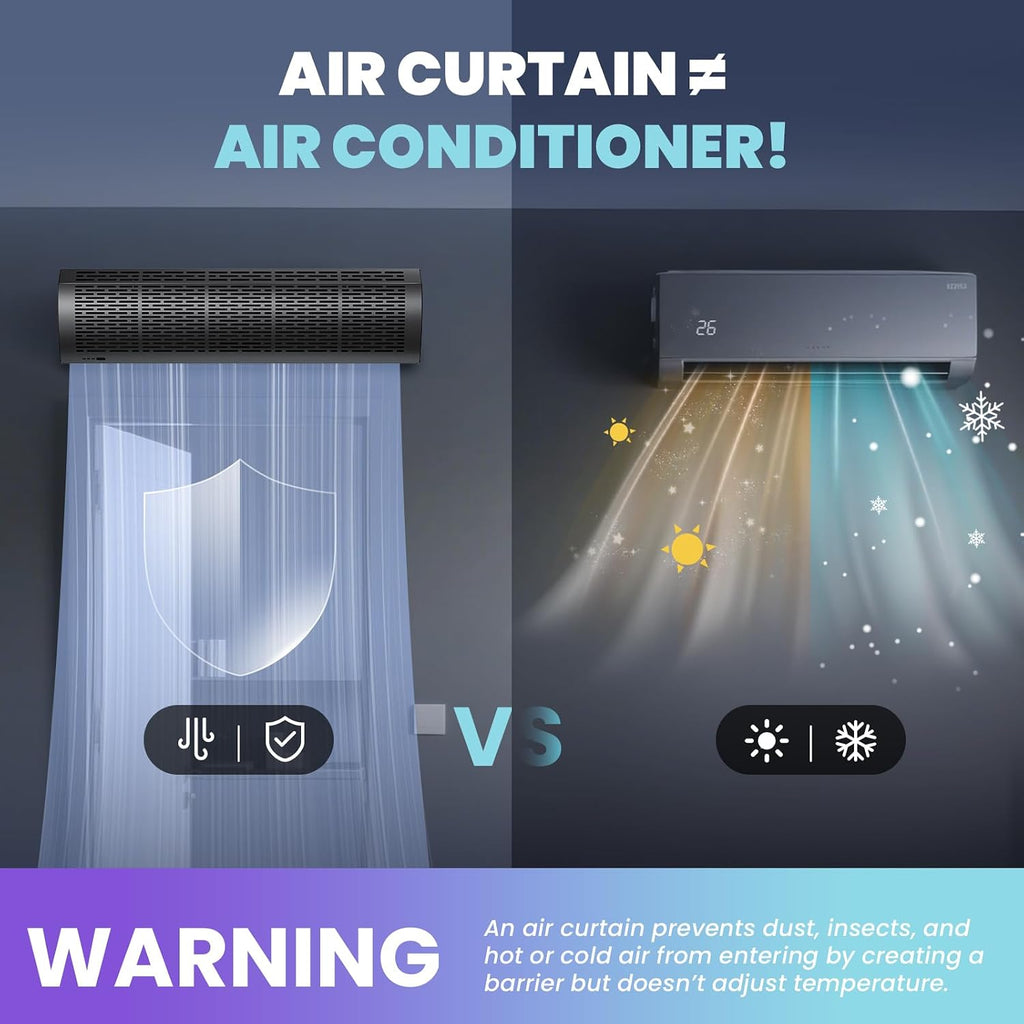 36' Black Air Curtain with Magnetic Door Switch 1527 CFM/2559 FPM Two-Speed Adjustable 180W Powerful Commercial Indoor Air Door Easy Installation Industrial Fan (Not an air conditioner)