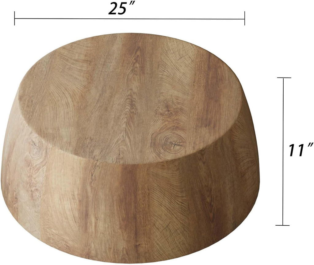Rustic Drum Coffee Table for Living Room Round Center Table Modern Drum-Shape Wooden Cocktail Table for Home Office - Fully Assembled