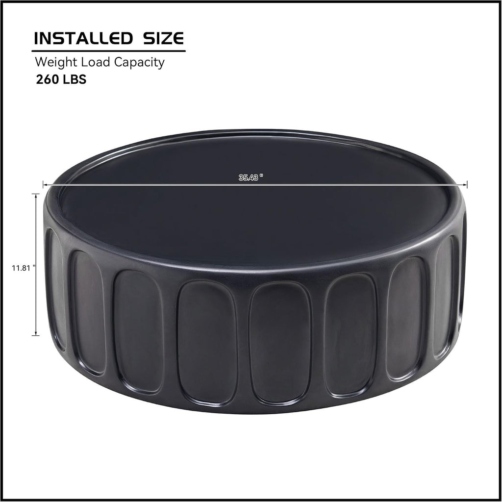 35.43'' Round Center Coffee Table for Living Room Fiberglass Table,Modern Design Coffee Table for Office,Apartment,No Need Assembly,Matte Black