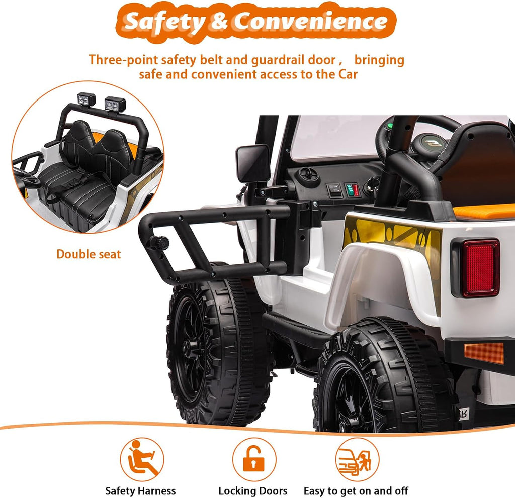 GarveeLife 24V Ride On Car for Kids, 2 Seater Electric Truck with Remote Control, 4x45W Powerful Engine, Battery Powered Ride On Toys for Kids, 4WD/2WD Switchable, Led Headlight & Music Player, White