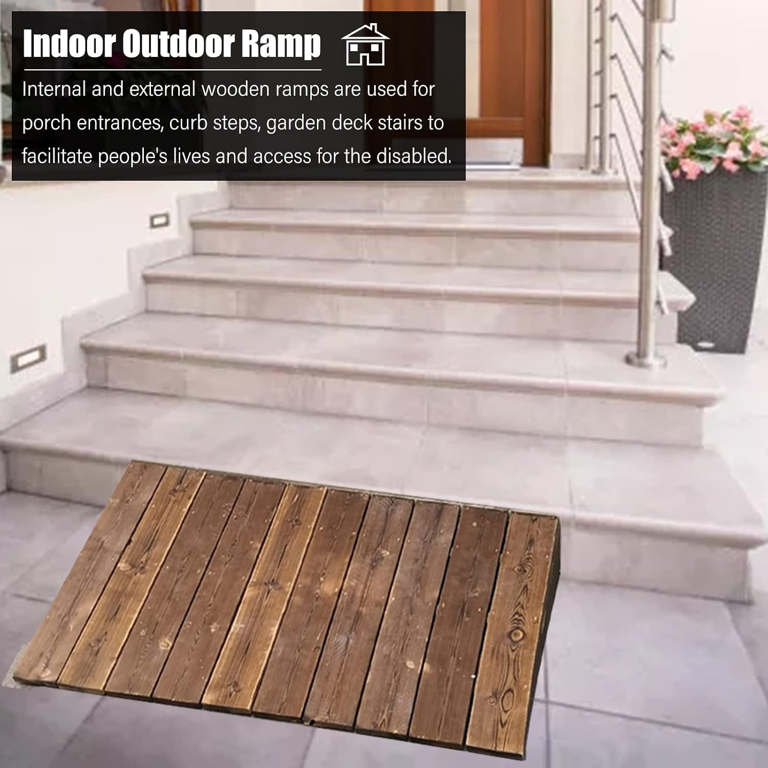 Ramps Door Threshold Ramp Interior Exterior, Portable Non Slip Wood Step Ramp/Doorway Wheelchair Ramp 3/4/ 5/6/ 8 Inch Rise, for Scooter Bike Access Home