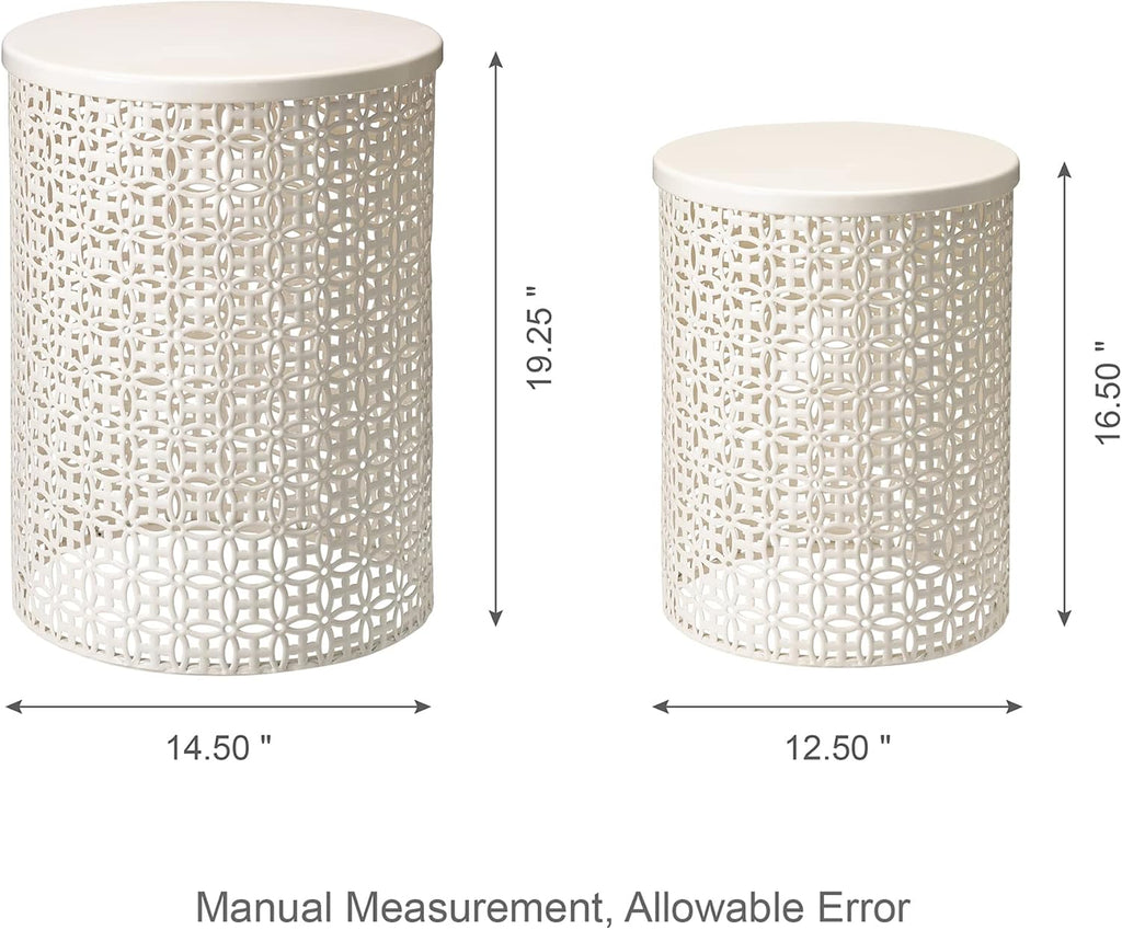 Glitzhome Accent Tables Living Room Set of 2, Round Metal End Side Table, Small Circle Coffee Bedside Table, Planter Stand for Couch Bedroom Nightstand, Cream White