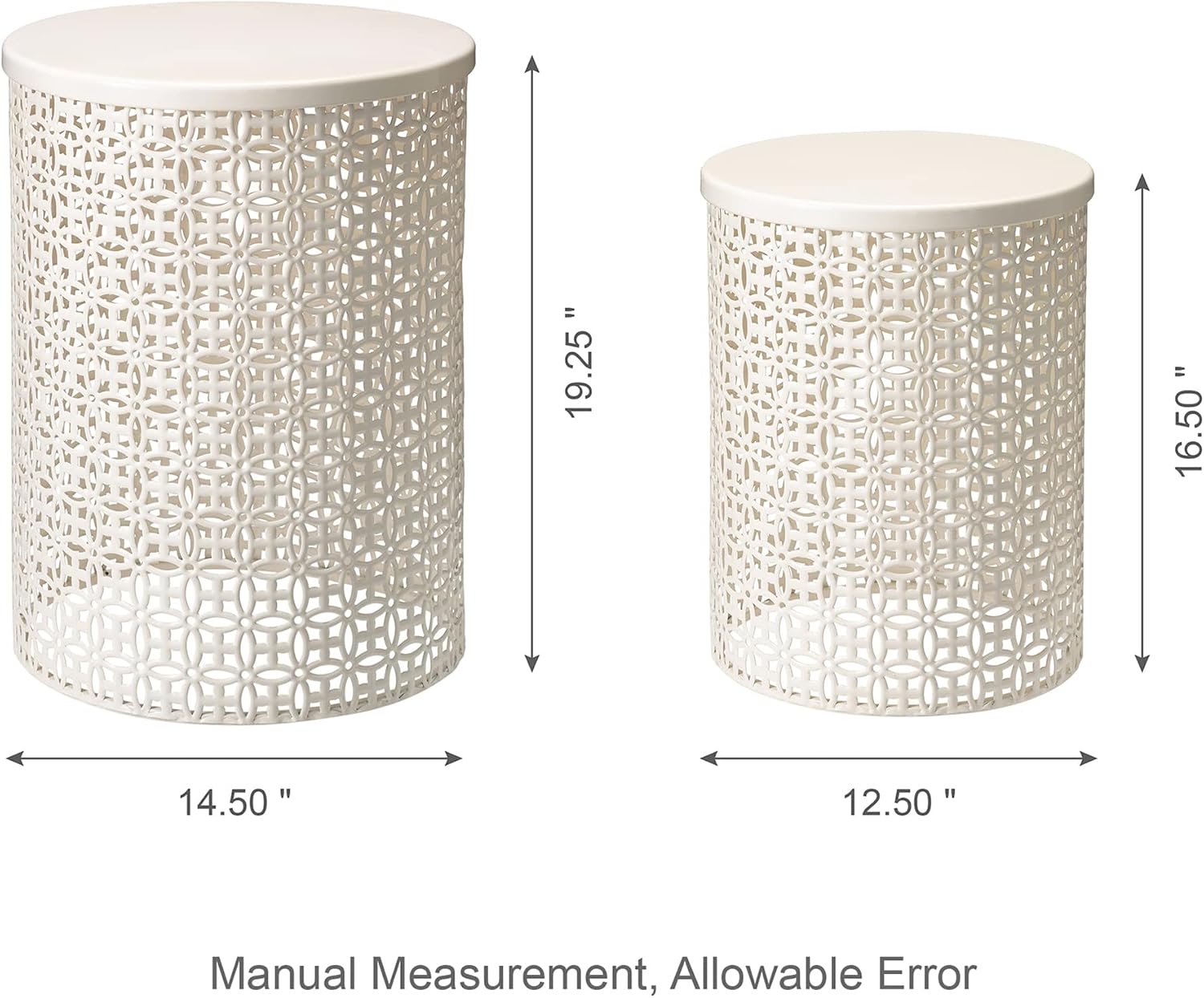 Glitzhome Accent Tables Living Room Set of 2, Round Metal End Side Table, Small Circle Coffee Bedside Table, Planter Stand for Couch Bedroom Nightstand, Cream White