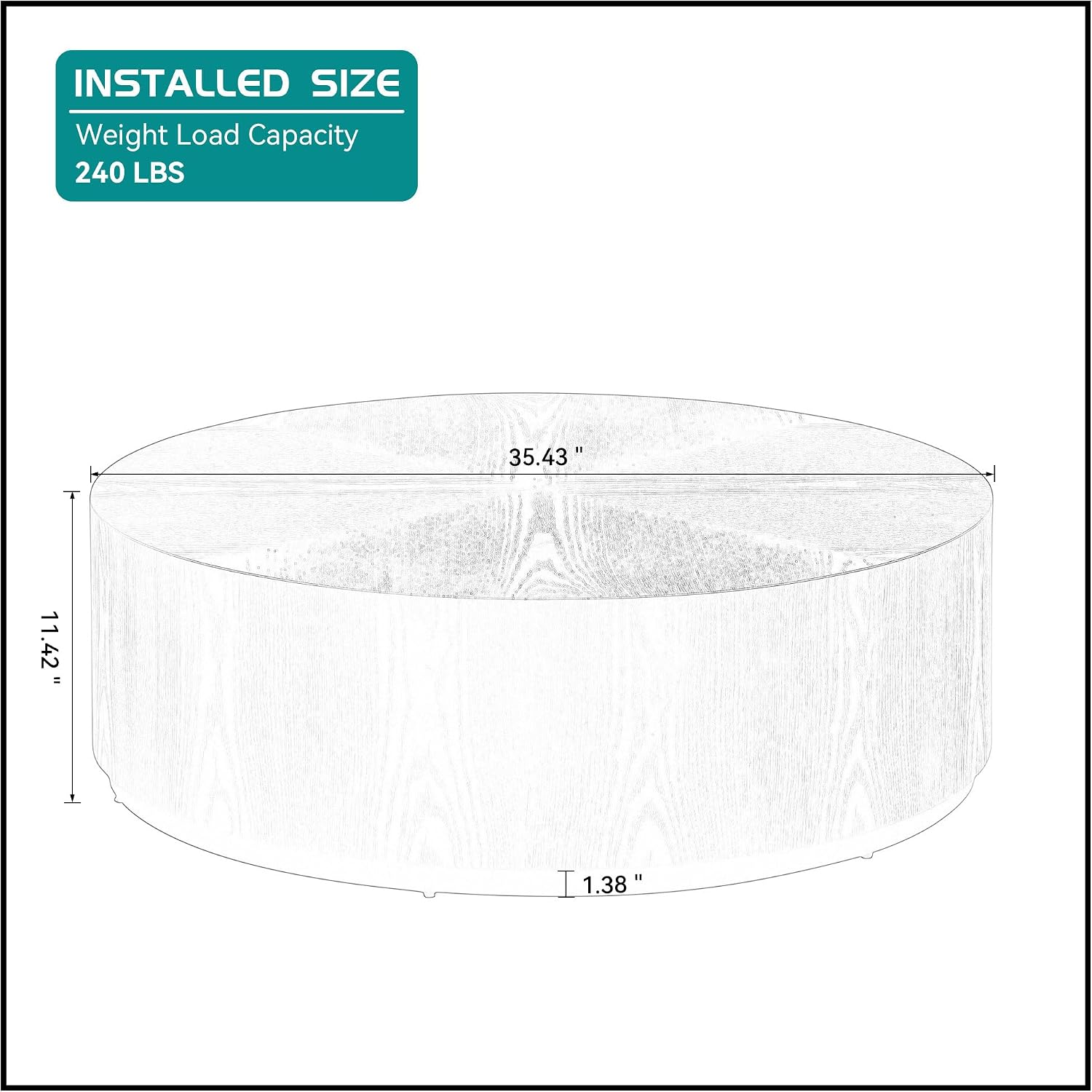 ø35.43'' Black Round Coffee Table, Modern Circle Wood Drum Coffee Table for Living Room, No Assembly, Black