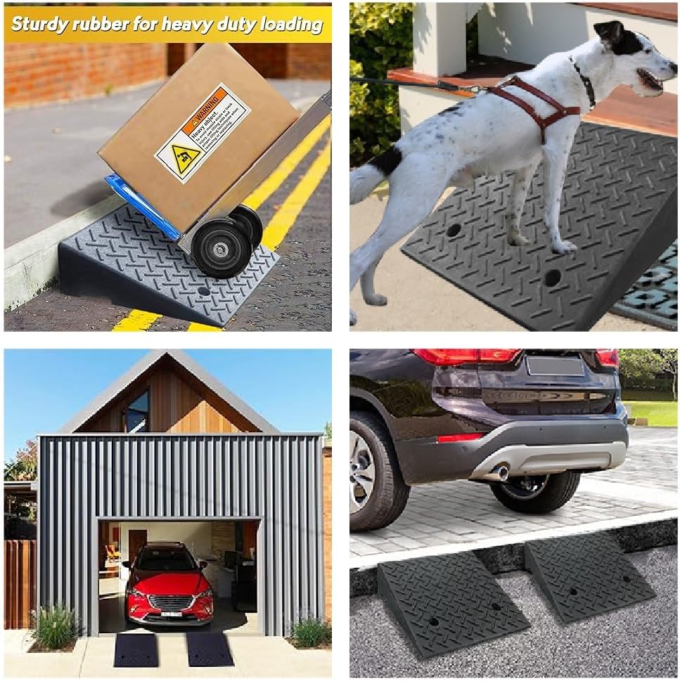 Portable Kerb Ramp Heavy Duty Rubber Curb Ramp Rise Height Threshold Ramp Driveway Ramps for Car Motorcycle Wheelchairs Scooter Bike Truck Forklifts(19.7x31.5x9.8in)