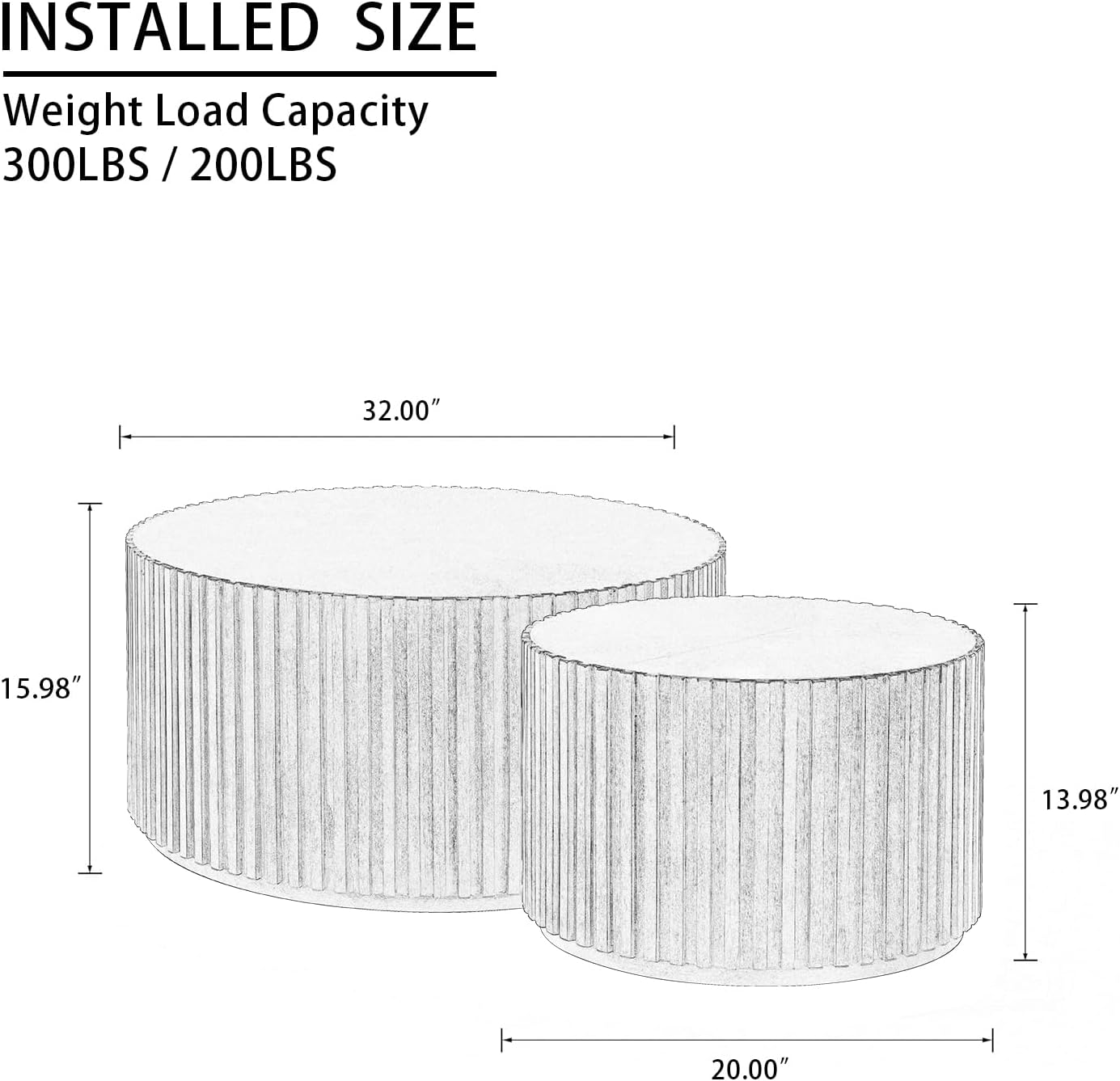 Round Wood Coffee Table Set of 2, Handcraft Drum Side Table End Table for Living Room, Modern Circle Wooden Coffee Table Set for Small Space, No Need Assembly(Espresso,31x31x16 in)